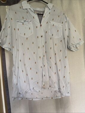 Kids Light Blue Pineapple-Print Short Sleeve Button-Down Shirt